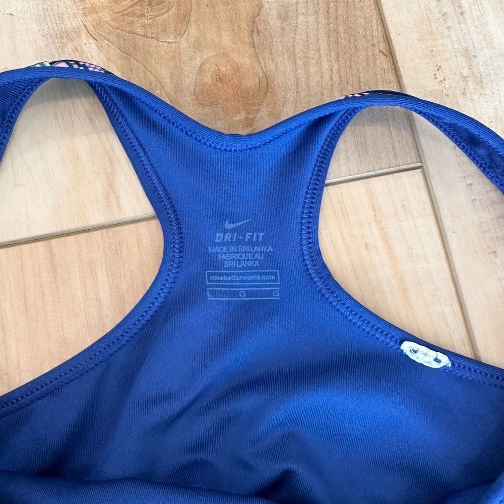 Nike Navy Blue & Lime Patterned Pro Sports Bra Large - Picture 7 of 11